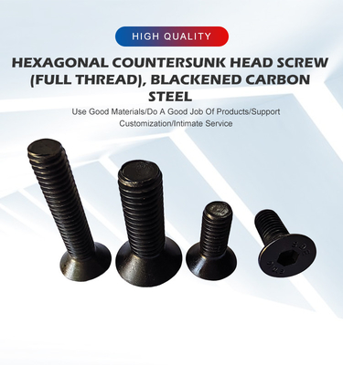 DIN Standard Durable Flat Head Socket Cap Screw Full Thread en acier au carbone noirci