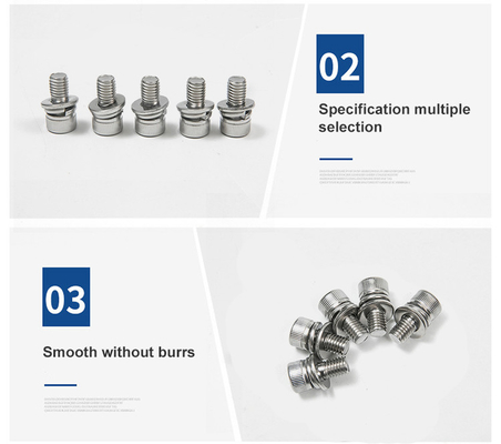Screw hexagonale en acier inoxydable 100% inspecté avec tête ronde et plaquette élastique