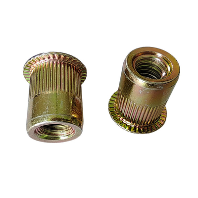 Noix de rivet ouverte à tête plate filetée en acier au carbone plaqué en zinc jaune avec finition durable