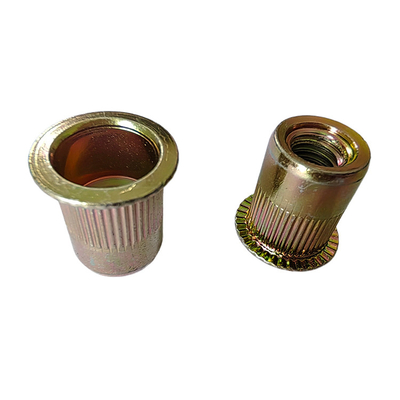 Noix de rivet ouverte à tête plate filetée en acier au carbone plaqué en zinc jaune avec finition durable