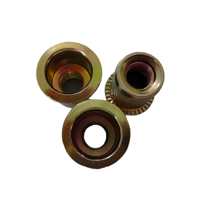 Tête ronde métrique Tête plate Noix de rivets ouverte pour fixation en acier au carbone plaqué zinc jaune