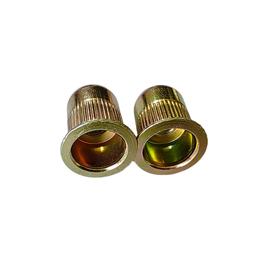 Tête ronde métrique Tête plate Noix de rivets ouverte pour fixation en acier au carbone plaqué zinc jaune