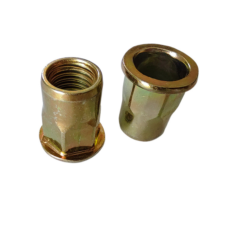 Noix de rivets ouverte semi-hex en acier au carbone plaqué zinc jaune pour système de mesure métrique