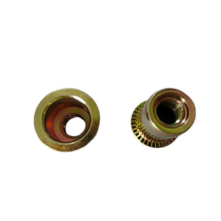 Noix de rivet ouverte à tête plate filetée en acier au carbone plaqué en zinc jaune avec finition durable